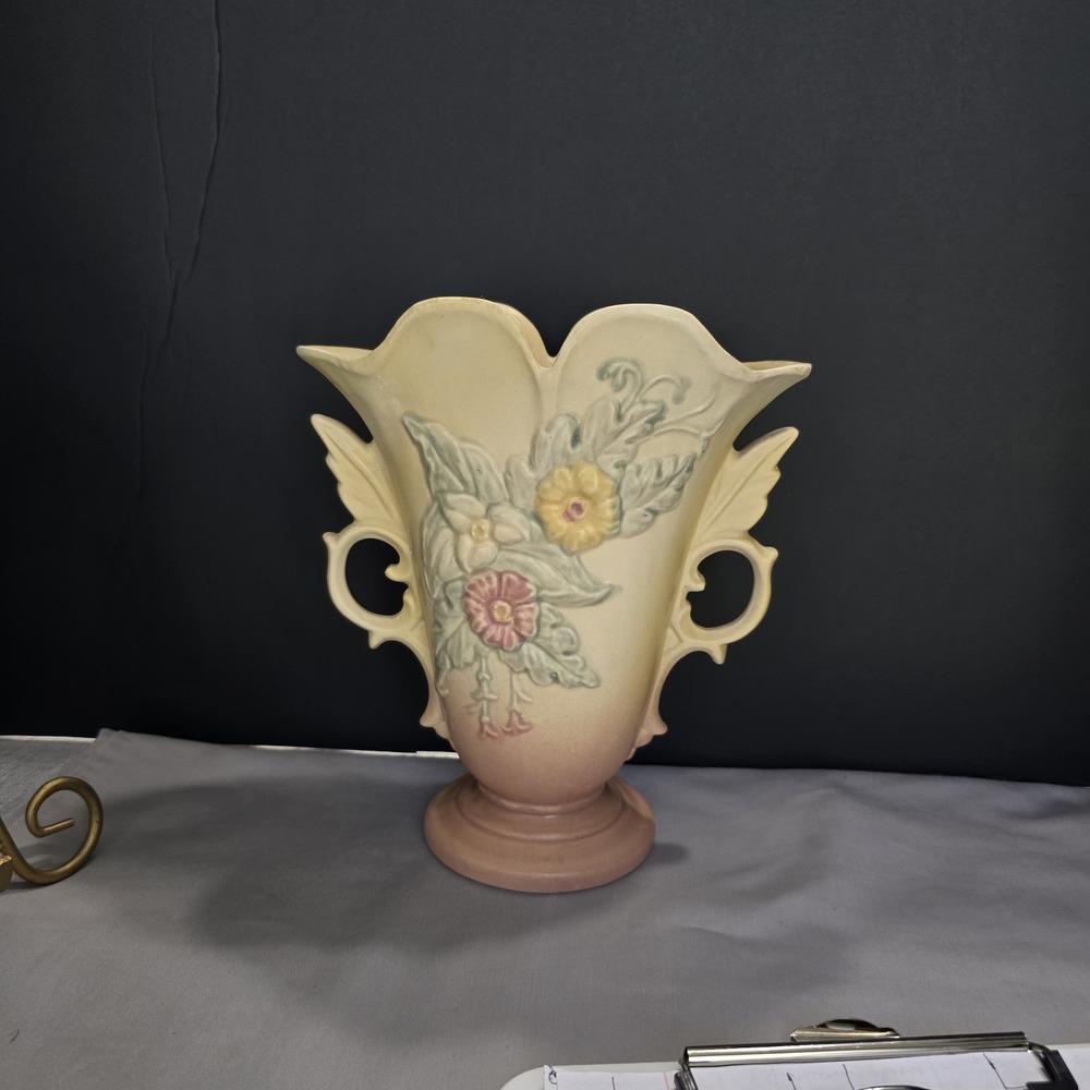 Hull Pottery Wildflower Vase W-9-8 1/2 Cream,Yellow, Mauve Pastel Colors